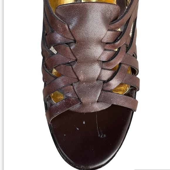 RALPH LAUREN SHAINA Brown
Gold Leather Strappy Heeled Sandals Pumps Size 7B - Picture 7 of 8